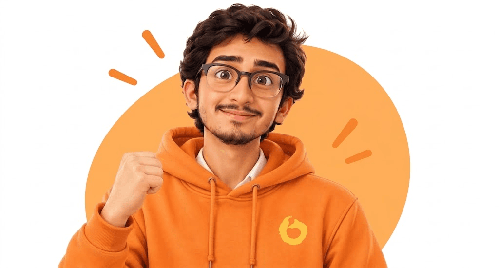 A happy customer in a Know & Win hoodie celebrating a discount
